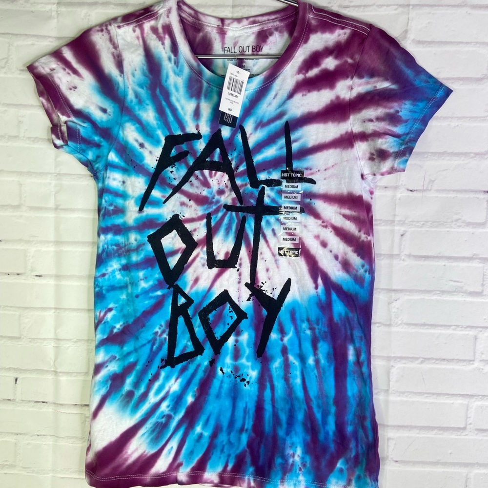 Fall Out Boy Logo Tie Dye Graphic Print T-Shirt Tee Womens Juniors Size M